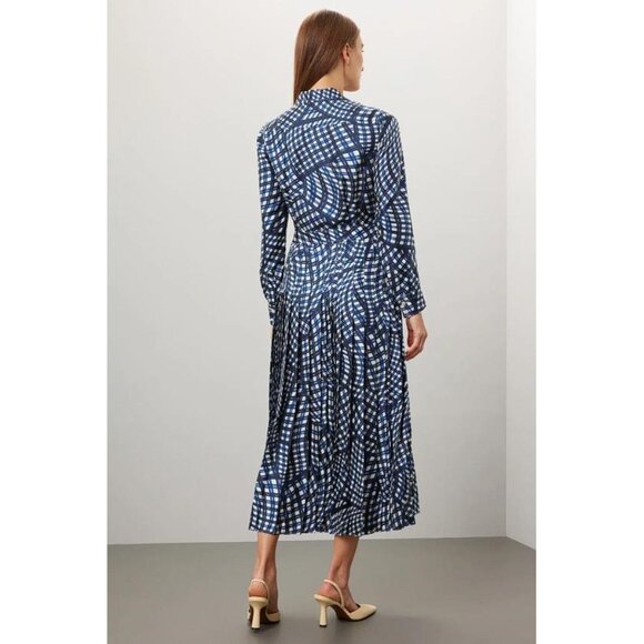 TORY BURCH Women's Pleated Silk Dress Size 6 In Navy Multi - Picture 2 of 11